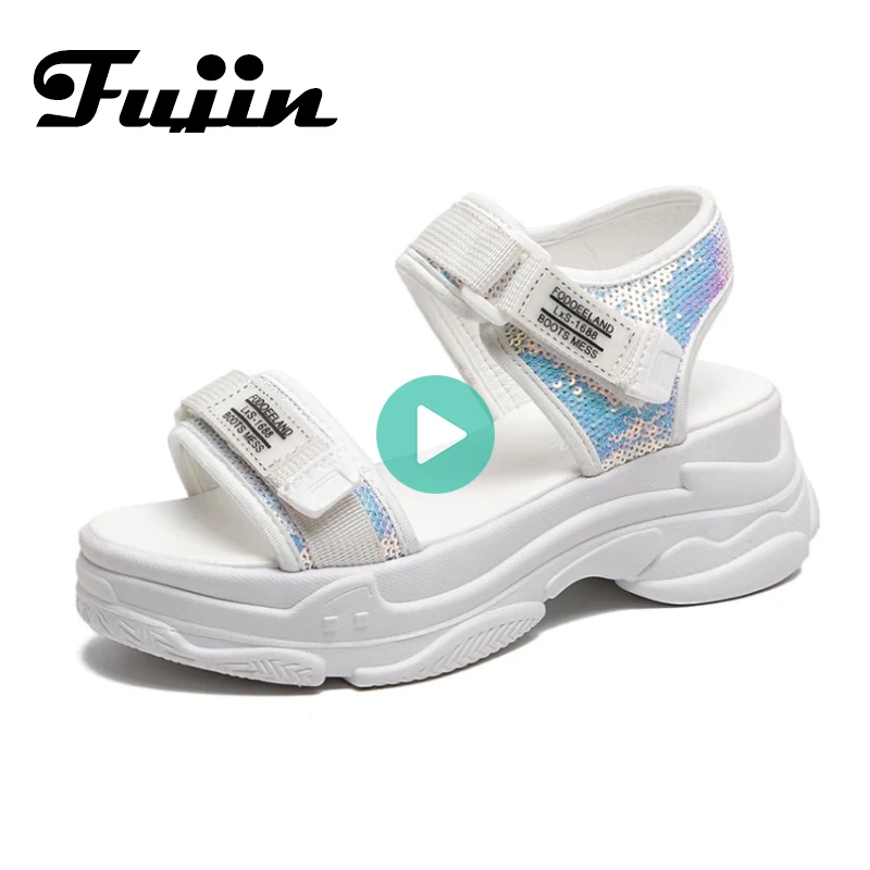 

Fujin High Heeled Sandals Female Summer 2021 Women Thick Bottom Shoes Wedge with Open Toe Platform Summer Women's Sandals