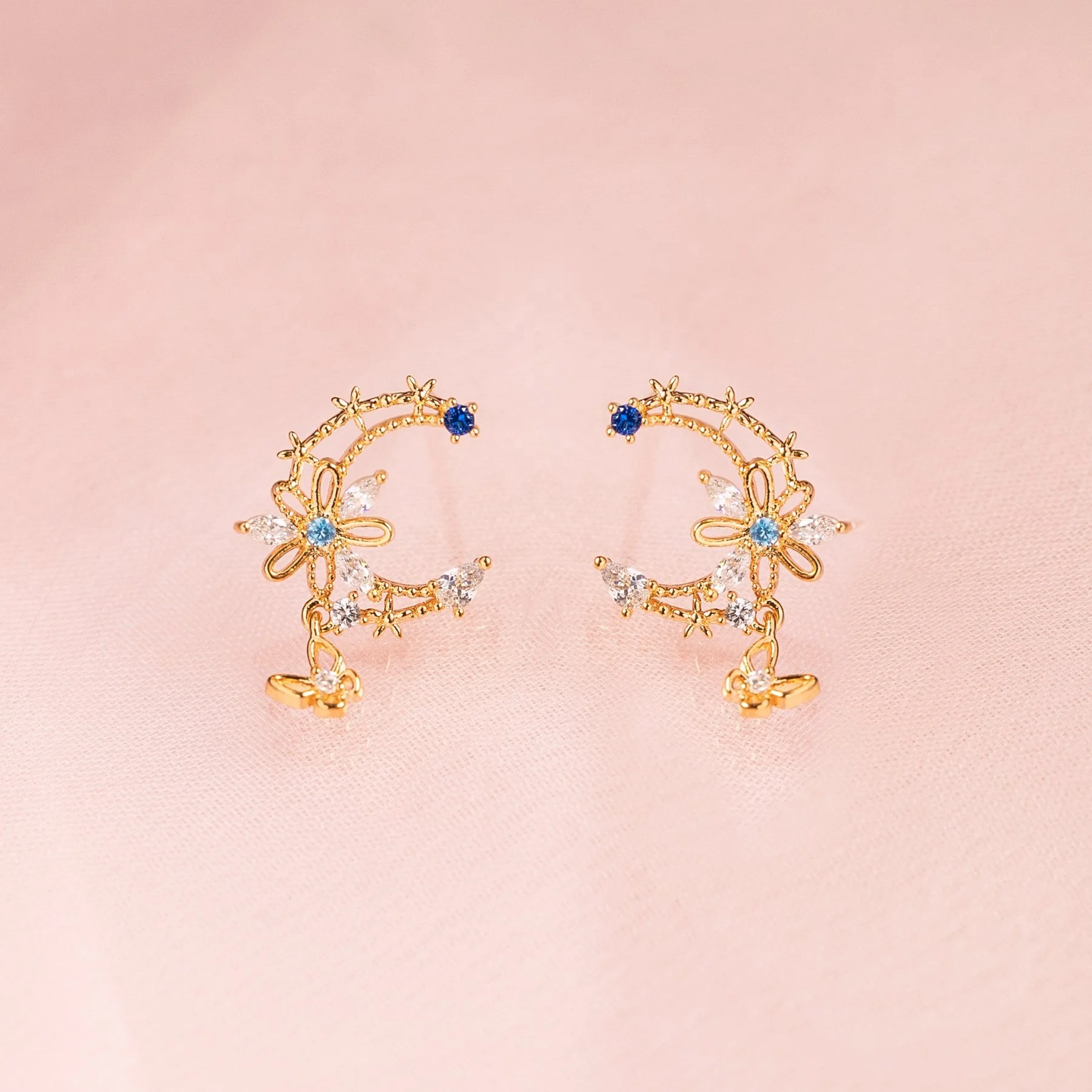 

moon flower butterfly women jewelry bling cz stud earring, Picture