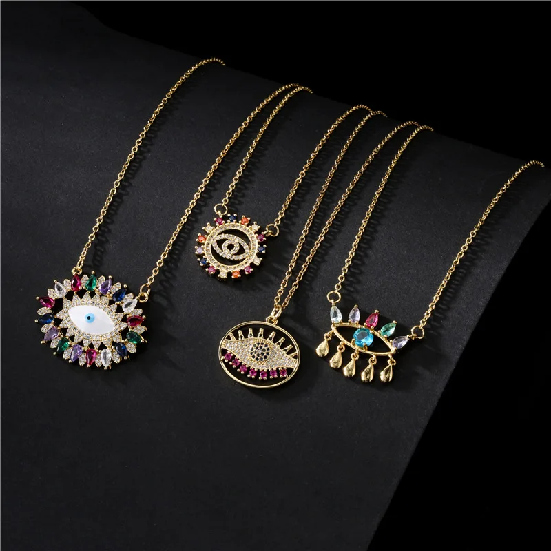 

Gold Plated Link Chain14K Multilayer Hamsa Hand Evils Eye Layered Necklace Jewelry Wholesale