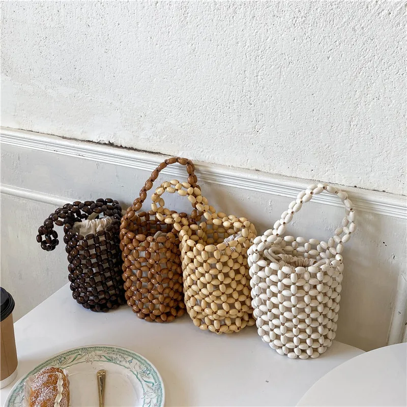 

New 2021 bags handbags summer fashion creative bucket bag beaded hand-woven