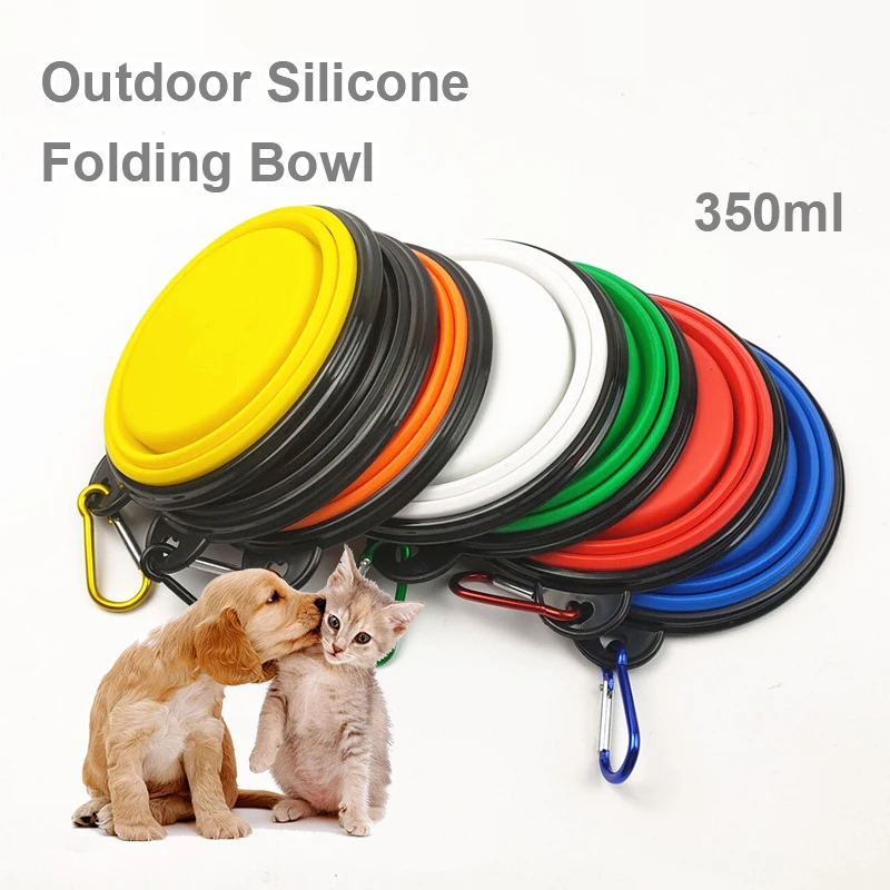 

350ml Portable personalized Travel Camping Walking Dog Bowl Cats Dogs silicone Collapsible Bowl Pet Bowl with Carabiner Clip