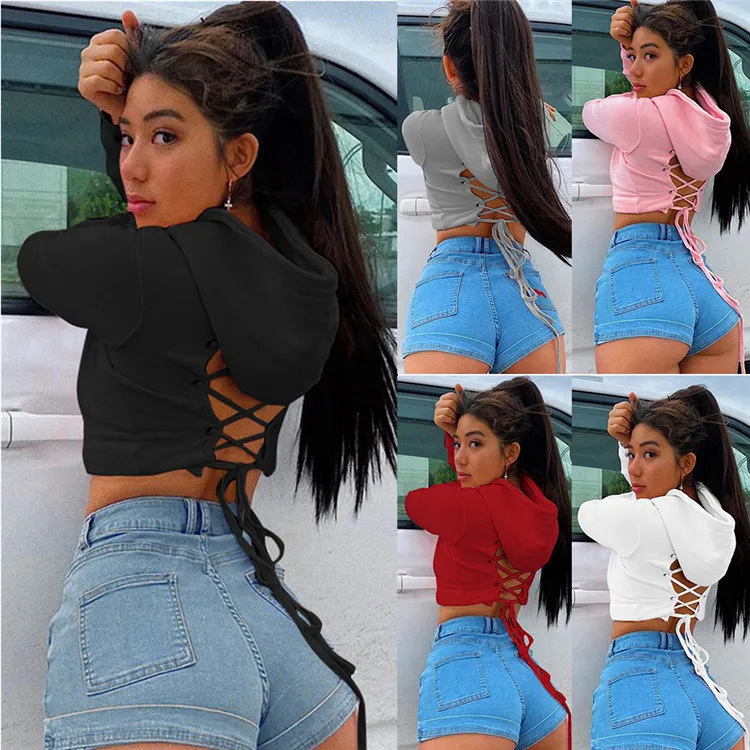 

No Moq White Long Sleeve Workout Fashion Ladies Crop Top Hoodies
