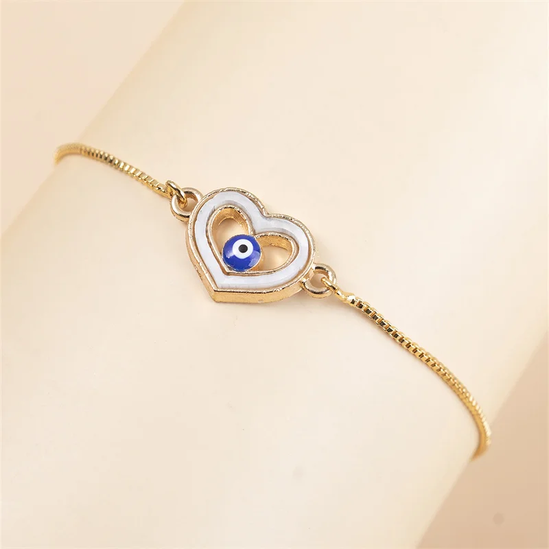 

Gold Plated Hollow Out Heart Shell Charms Box Chain Bracelet Devil's Eye Adjustable Shell For Women Bracelet