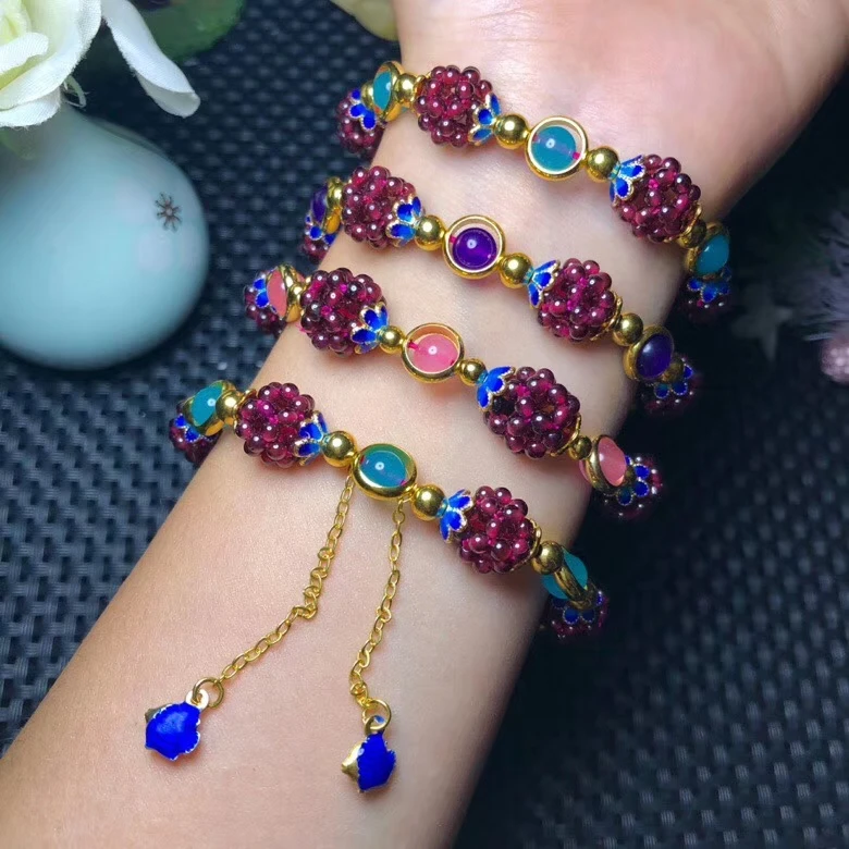 

New Style Wine Red Garnet and Amazonite beads DIY Bracelet for girl for gift, Blue