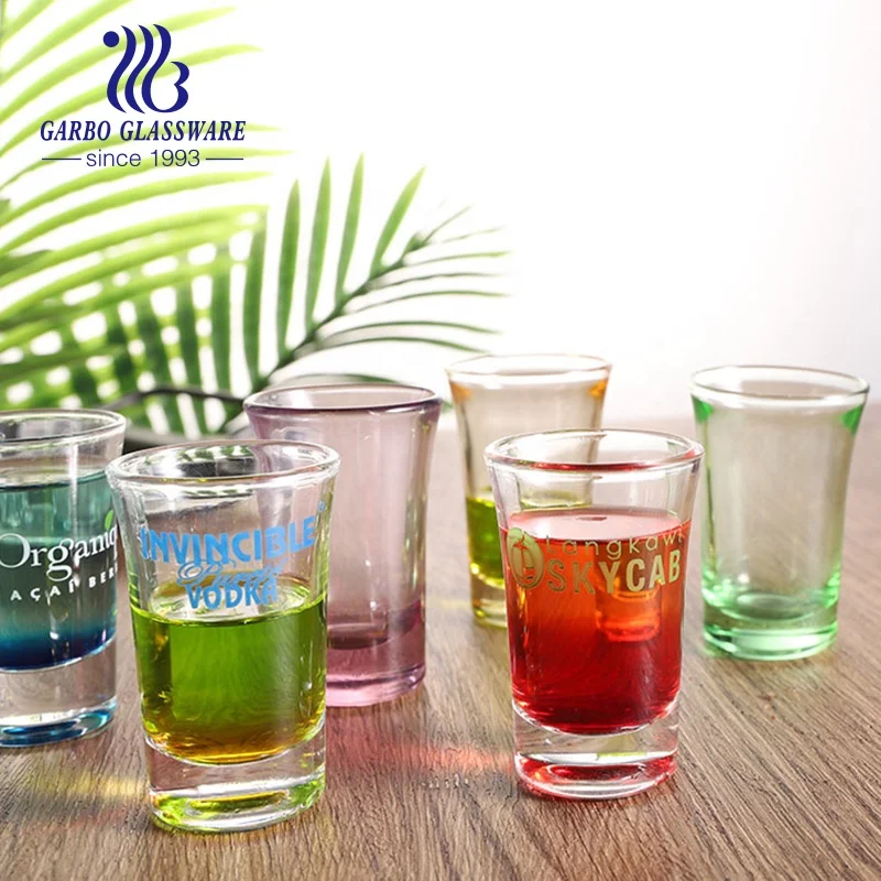 

30ML Mini Liquor Shooter Glass Cup for Strong Vodka Rainbow Colors Custom Logo Rain Forest Shot Glasses 1 OUNCE, Transparent