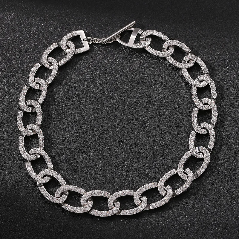 

Amazon Hot Sale Stainless Steel Link Chain Choker Collarbone Necklace Sparkling Crystal Cuban Chain Necklace Hip Hop Jewelry