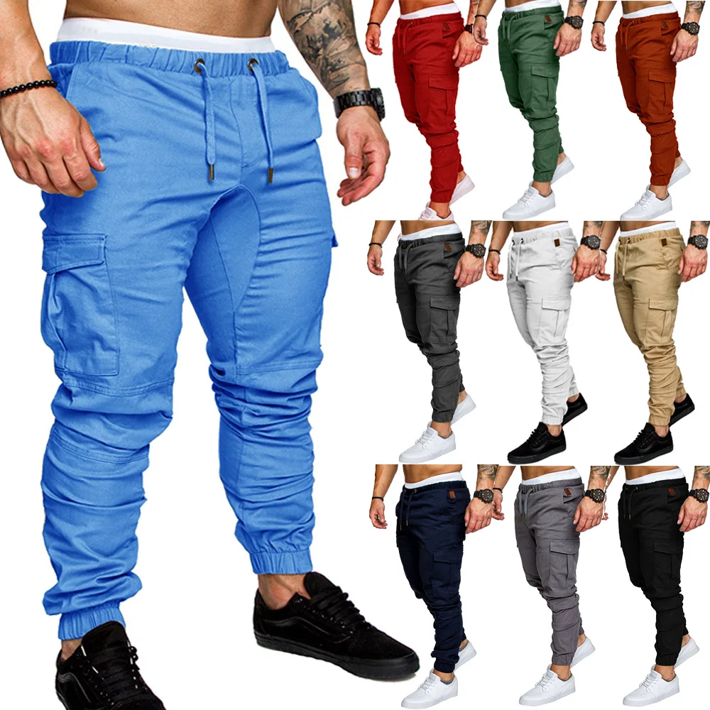 

New Coming Multicolored men stacked joggers pants with side pockets street wear men track cargo pants, Any color based on pantone is available