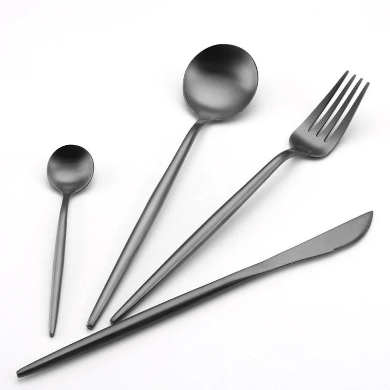 

Hot Sale Custom 304 Black And Gold Western Cutlery Restaurant Stainless Steel Wedding Metal Spoon Fork Cutlery, As picture
