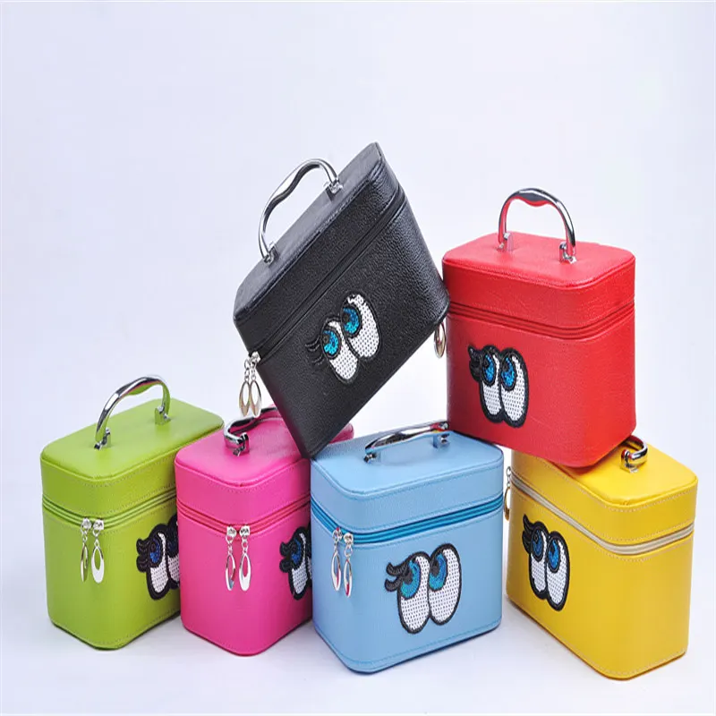 

Travel lovely big eyes large capacity cosmetic case small suitcase portable mini simple makeup bags