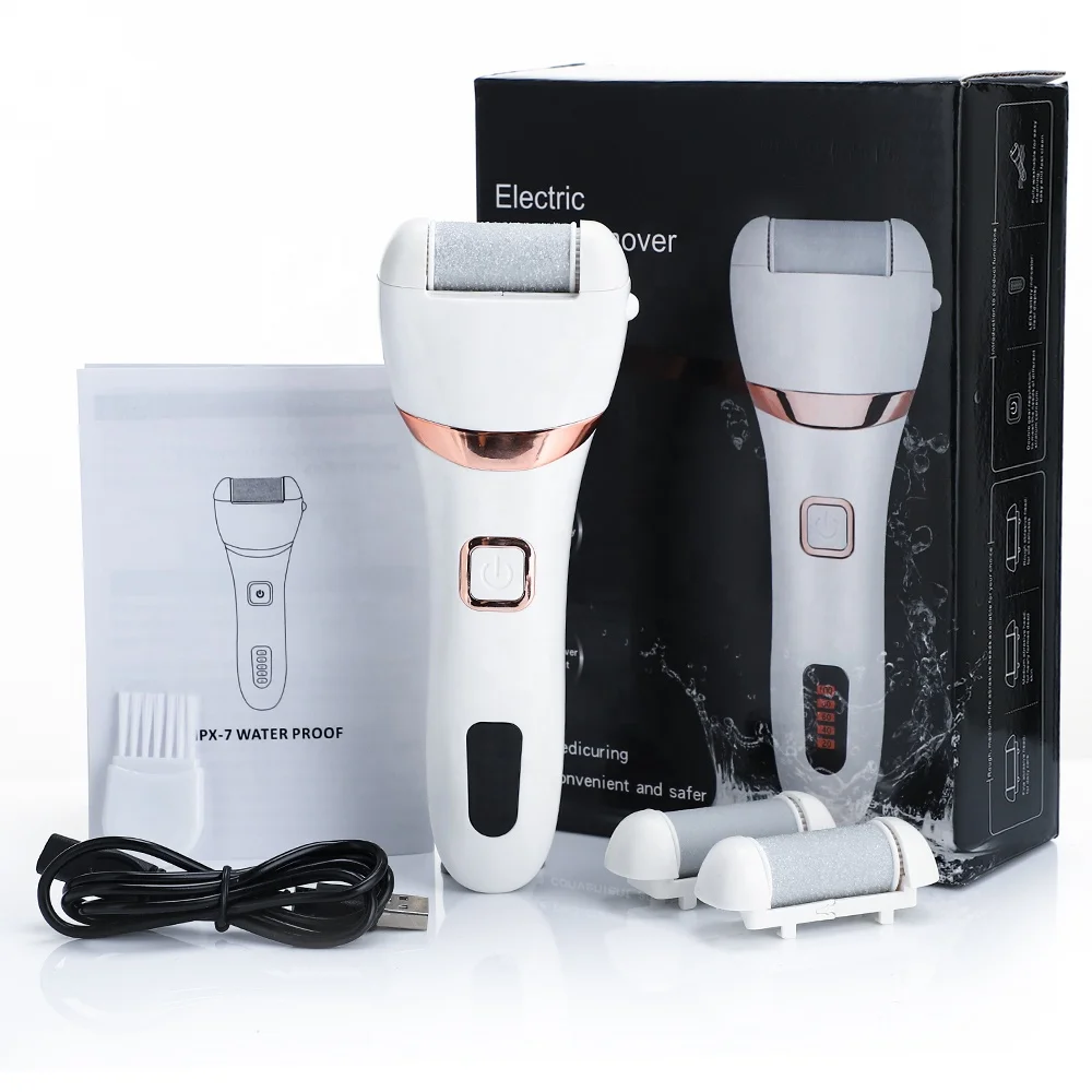 

2021 New Foot Peeler Pedicure Vacuum Rechargeable Electric Feet File Callus Remover With Three Heads Replacement, White