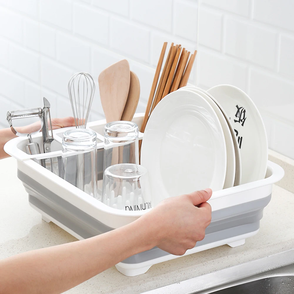 

Home Kitchen Silicone Dish Drying Rack, Creative Kitchen Tools Foldable Strainer Wash Drainer Collapsible Dish Rack Kitchen