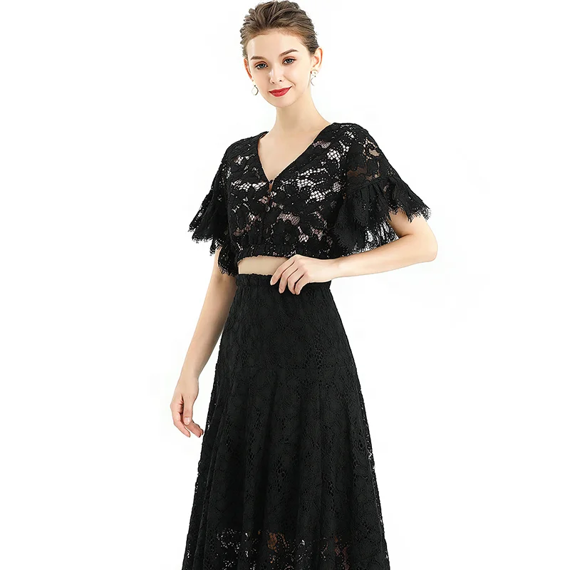 

T064-6 Summer Fall High Quality Fashion Elegant Bodycon Lace Casual Girls Women Midriff-Baring Blouses T-Shirt Shirts Tops