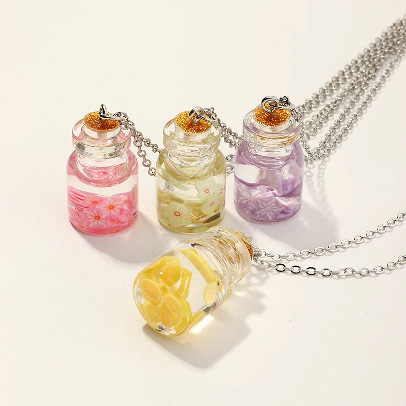 

Wholesale Fashion Cute Lemon Flower Cartoon Necklaces Customised Necklace Bottle For Girls