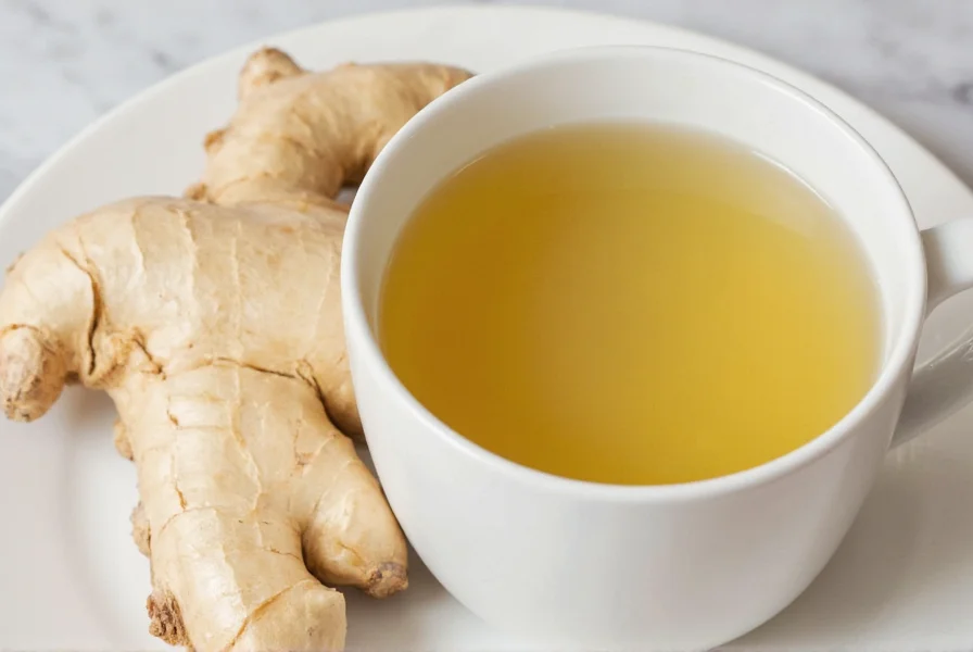 Fresh ginger slices boiling in a small pot of water for homemade ginger tea