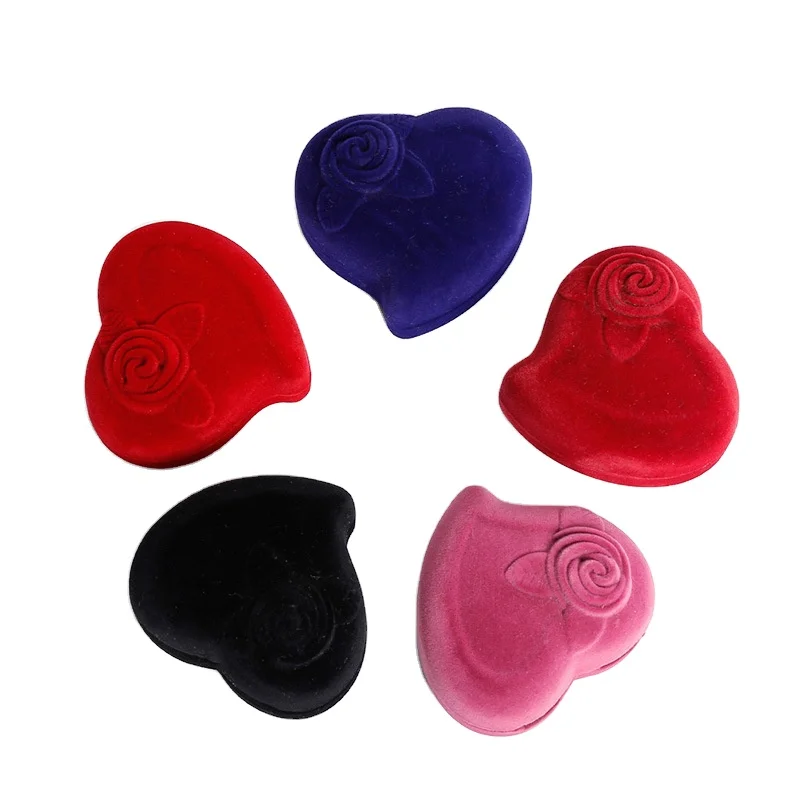 

Single Ring Box Jewelry Big Red Heart Shaped Flocking Free Wedding Pendant Customize Logo Jewelry Box, Cmyk,pantone