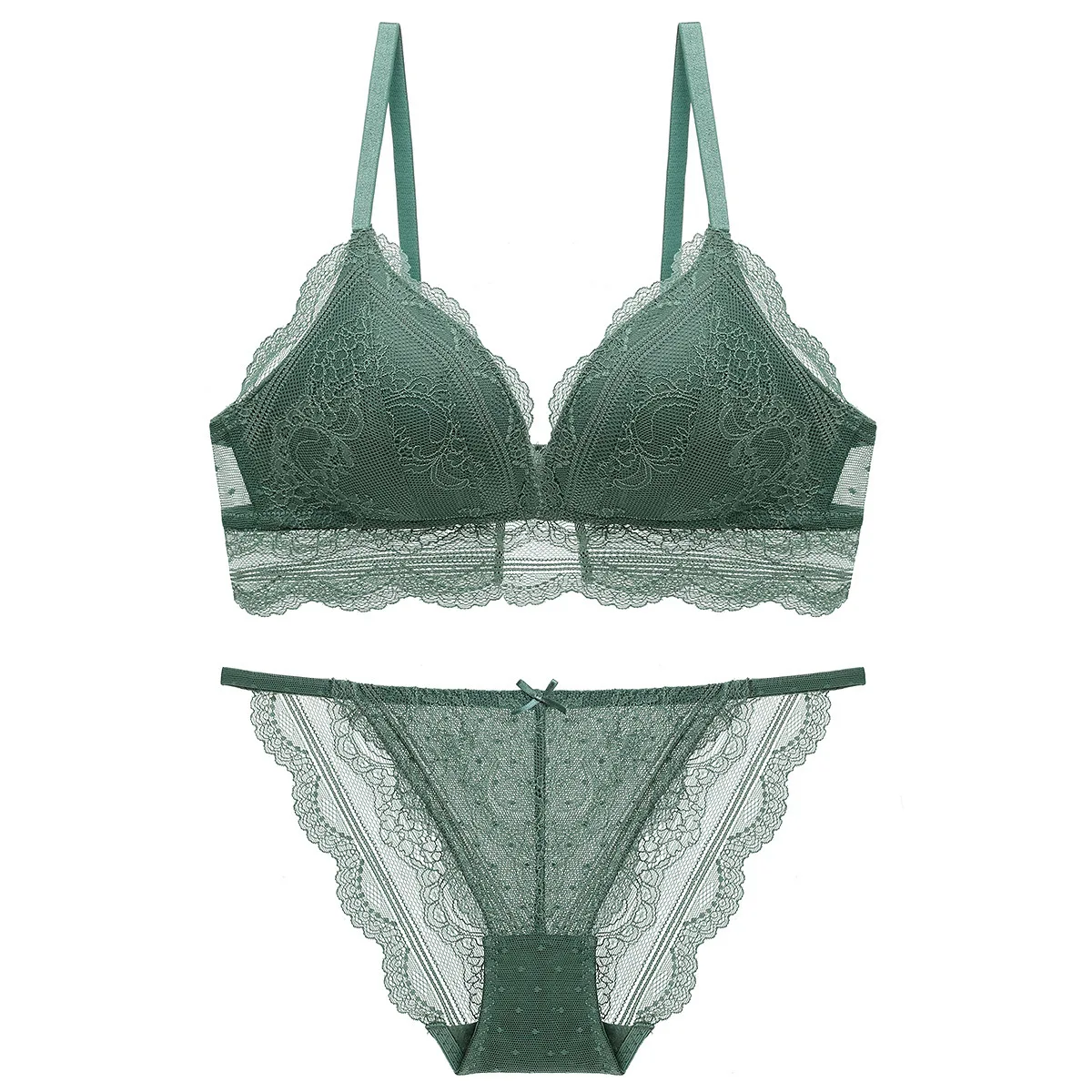 

2021 Lace Sexy Thin Deep V-neck Underwear Set Ladies Large Size Fashion two-Line two-Button Bra Boxer Briefs Sports bra, Customized