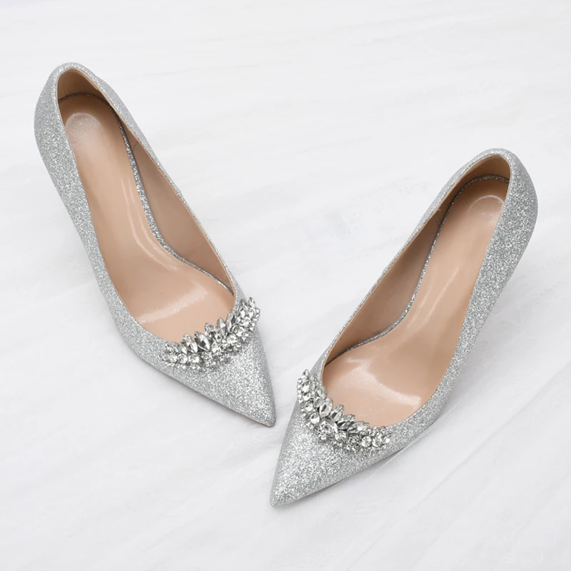 

Goxeou Luxury High Quality Heels Glitter Wedding Shoes for Bride Sexy Women High Heel Dance Shoes Large Size Ladies Pumps Shoes