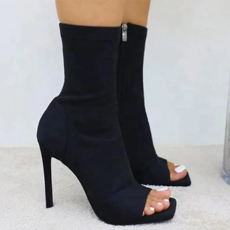 

The latest popular stiletto heel fashion stretch open toe zipper Mid-calf women's boots US 11