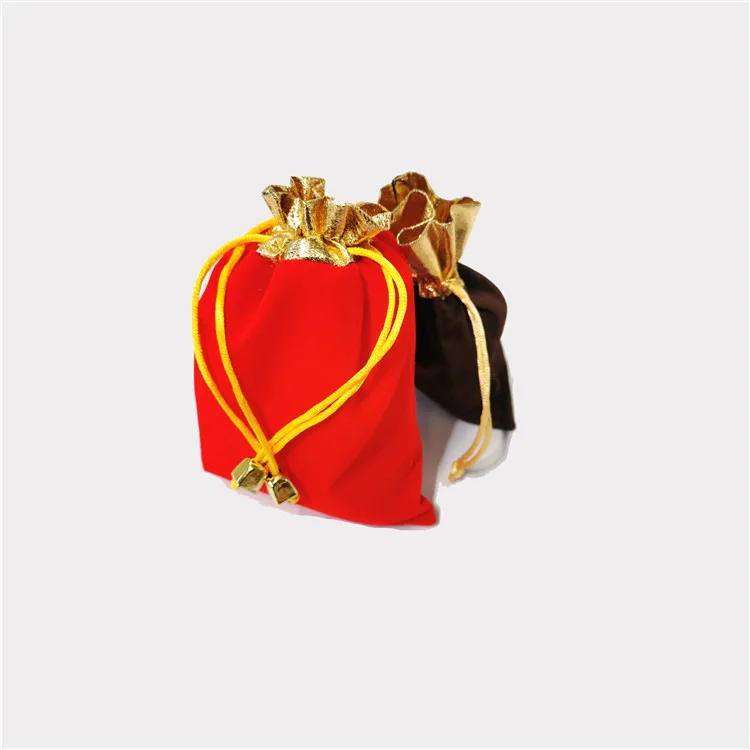 

Free sample custom golden logo gift flannelett pouch luxury drawstring light pink velvet gift jewelry bag with satin lining, Customized color