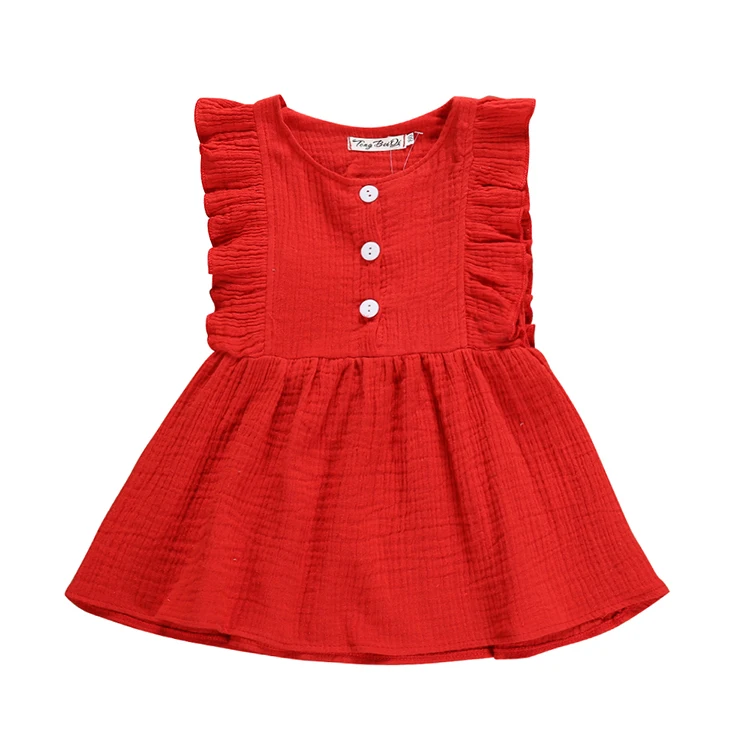 

Factory wholesale custom red flutter organic soft flexible plain color 100% cotton baby girls dress designs, As picture