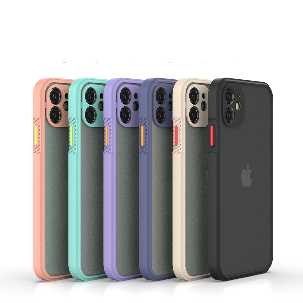 

Matte Color Phone Case For iPhone 12 Pro Max Hard PC Soft TPU Bumper Shockproof Cases Full Cover Camera Lens, Black/pink/blue/purple/white