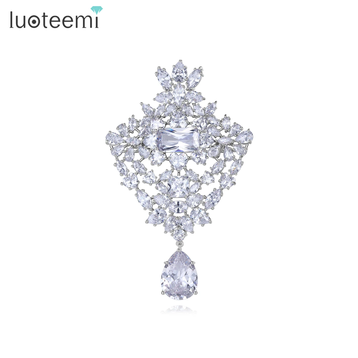 

LUOTEEMI Big Flower Geometric Brooch Jewelry Style Full of Cubic Zirconia Vintage Designer Brooches