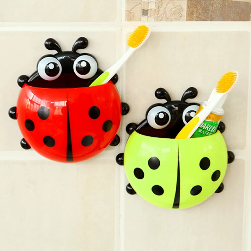 

Cute Ladybug suction cup toothbrush toothpaste holder Shelves Pencil/pen Storage Holders & Racks Toothbrush Holder For Kids new