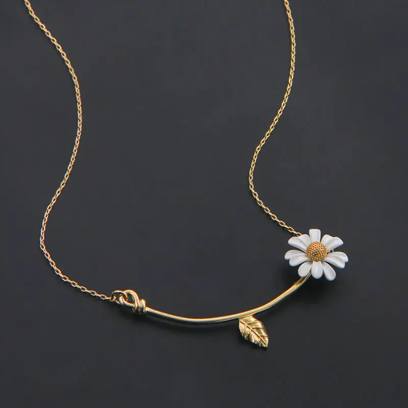 

Fashion Women Flower necklace Jewelry Sets 4pcs Daisy Necklace+Earrings+Rings+Bracelet Sets for Girls Gift, Gold