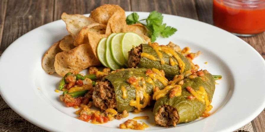 Fresh green poblano peppers on a wooden cutting board