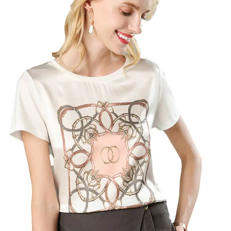 

2021 New Arrivel Wholesale Luxury Digital Printing 19mm 100% Silk Women's Fashion T Shirt