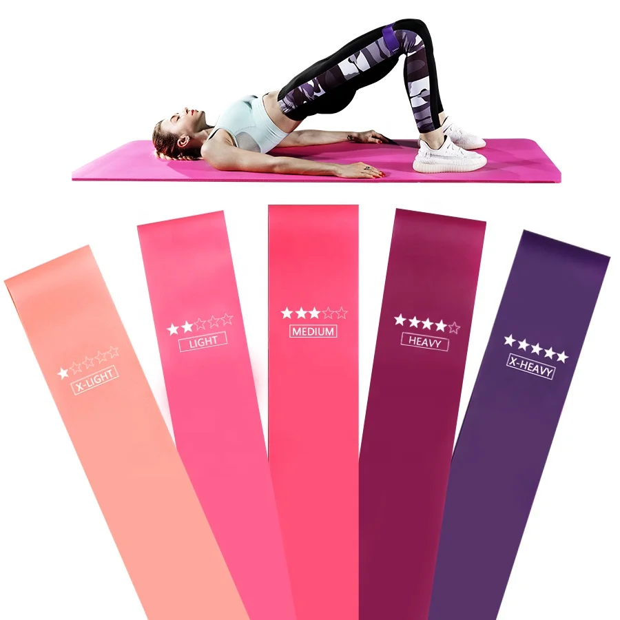 

5 pcs set High quality Stretching Exercise TPE/latex Loop Yoga Elastic Pull Up Assist hip resistance band, Pink