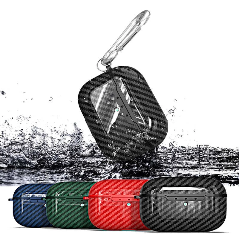 For AirPods Pro Case Carbon Fiber Grain Shockproof Earphones Protective Cover For Air Pods Pro 2019 Case with Keychain Covers