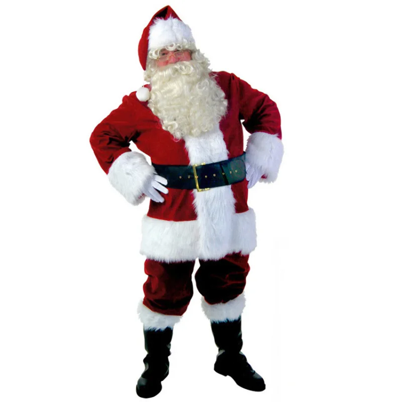Luxury 10 Pieces Sets Santa Claus Christmas Costumes Tuxedo Ball Show Adult Plant Velvet Cover Dress Up