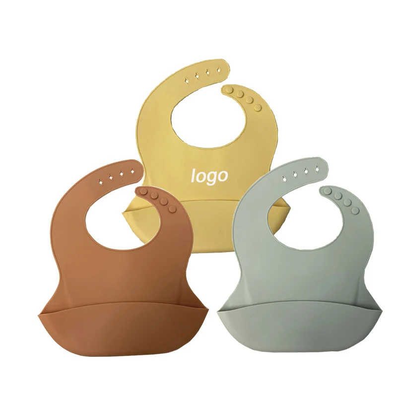 

BSCI Factory BPA Free Waterproof Silicone Baby Bibs With Food Catcher, Solid colors