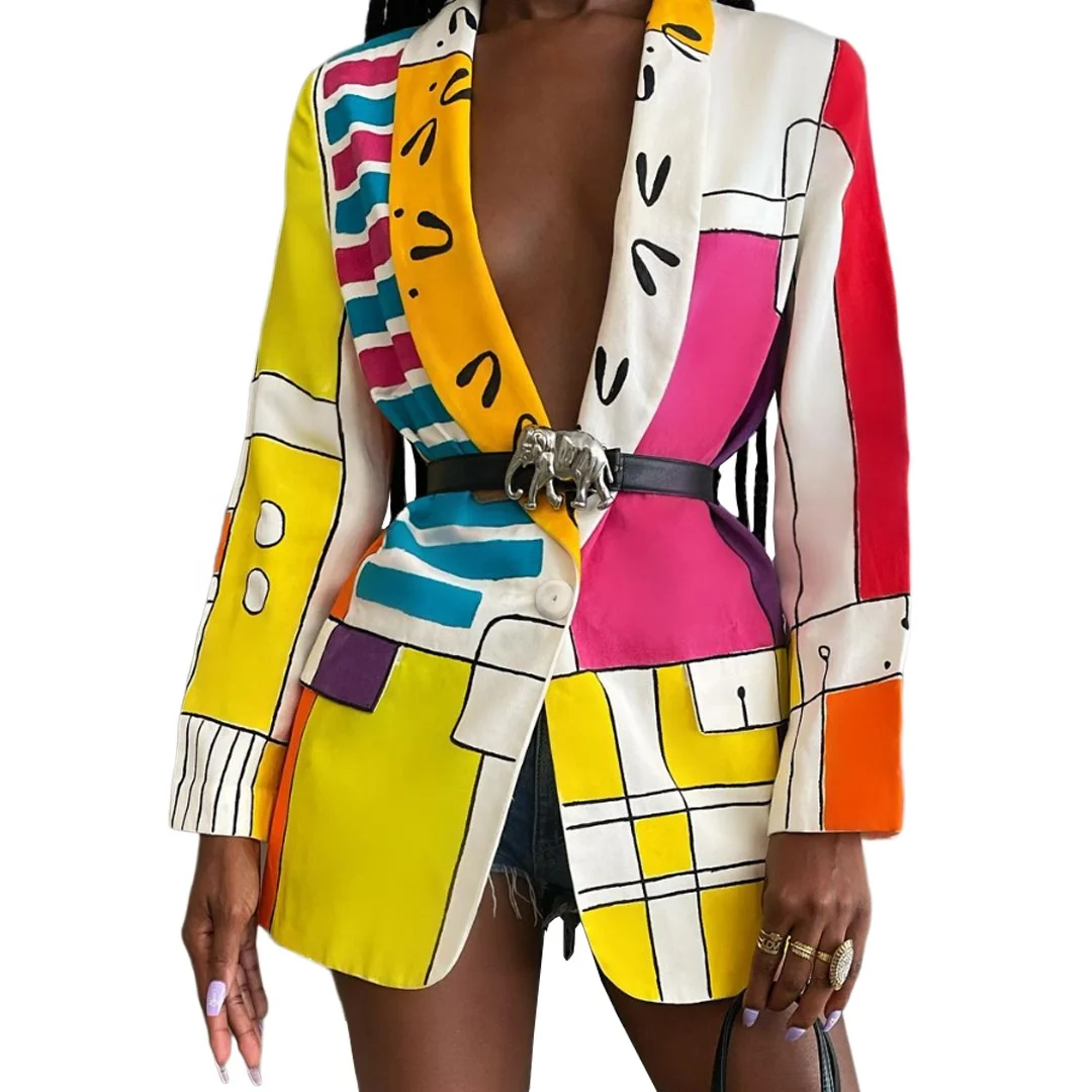 

Wholesale Colorful Sexy Ladies Blazers One Button Positioning Printing Women Blazer Jacket