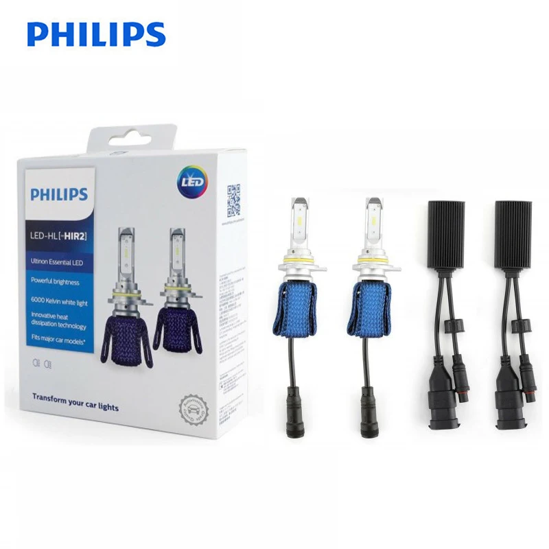 Philips LED H4 H7 H8 H11 H16 9005 9006 9012 HB3 HB4 H1R2 Ultinon Essential LED 6000K White Light Auto Headlight Fog Lamps 2X