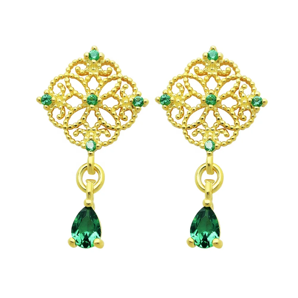 

High Quality Fashion 18K Gold Plated Drop Flower Gemstone Earring Jewelry