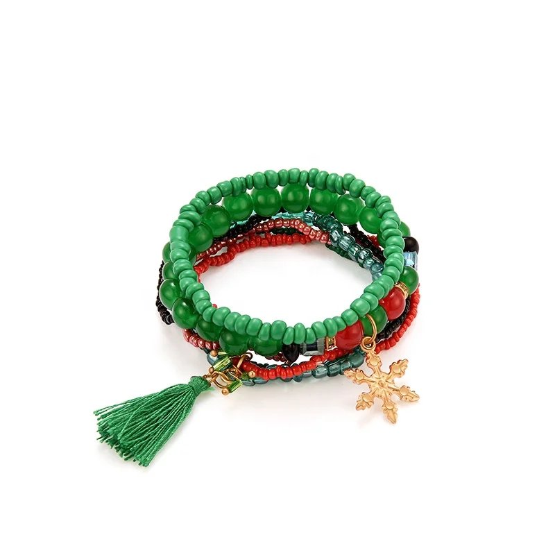 

PUSHI New trendy hot selling Christmas beads bracelet Women Alloy and resin and rice new multilayer bracelet