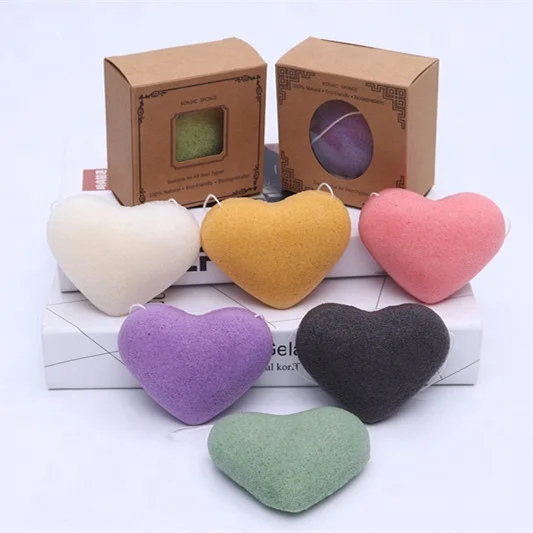 

Heart-shaped 100% Natural Konjac Facial Sponges Facial Cleansing Konjac Sponge, 7 colors