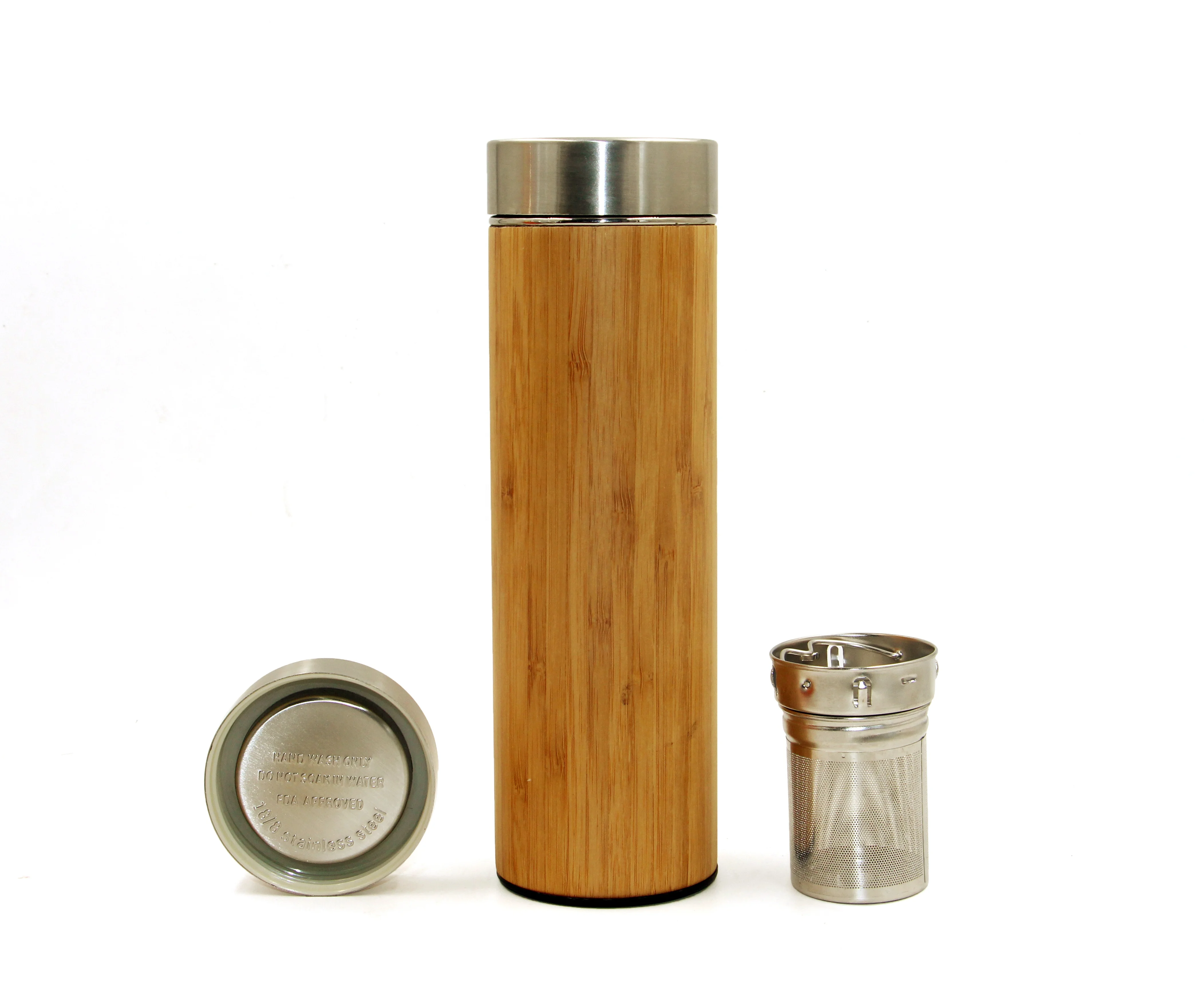 

Portable stainless steel thermos tea tumbler, Fruit Water Double Insulated Stainless Steel Bamboo Tumbler with Tea Infuser, Bamboo color