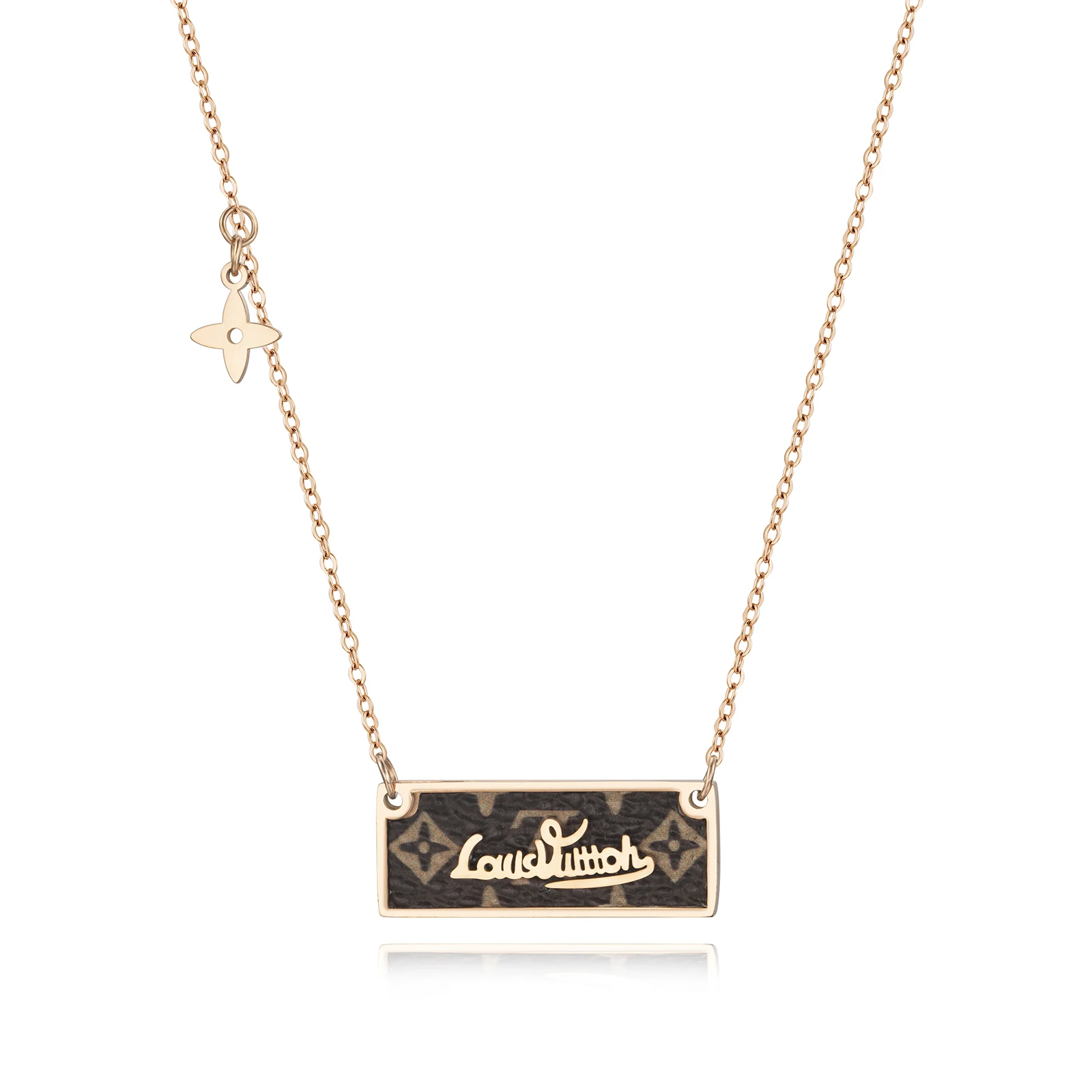 

Cubic Zirconia Stainless Steel Sweet Rose Gold Plated Women's Jewelry Square Pendant Necklace, Picture color