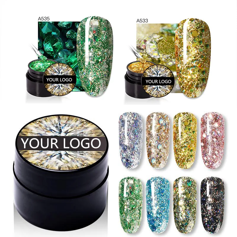 

Wholesale Nails Supplier Color Set Kit Colour Art 5ml shiny diamond gem Uv Gel Nail Polish 5ml shiny diamond gem, Multi color
