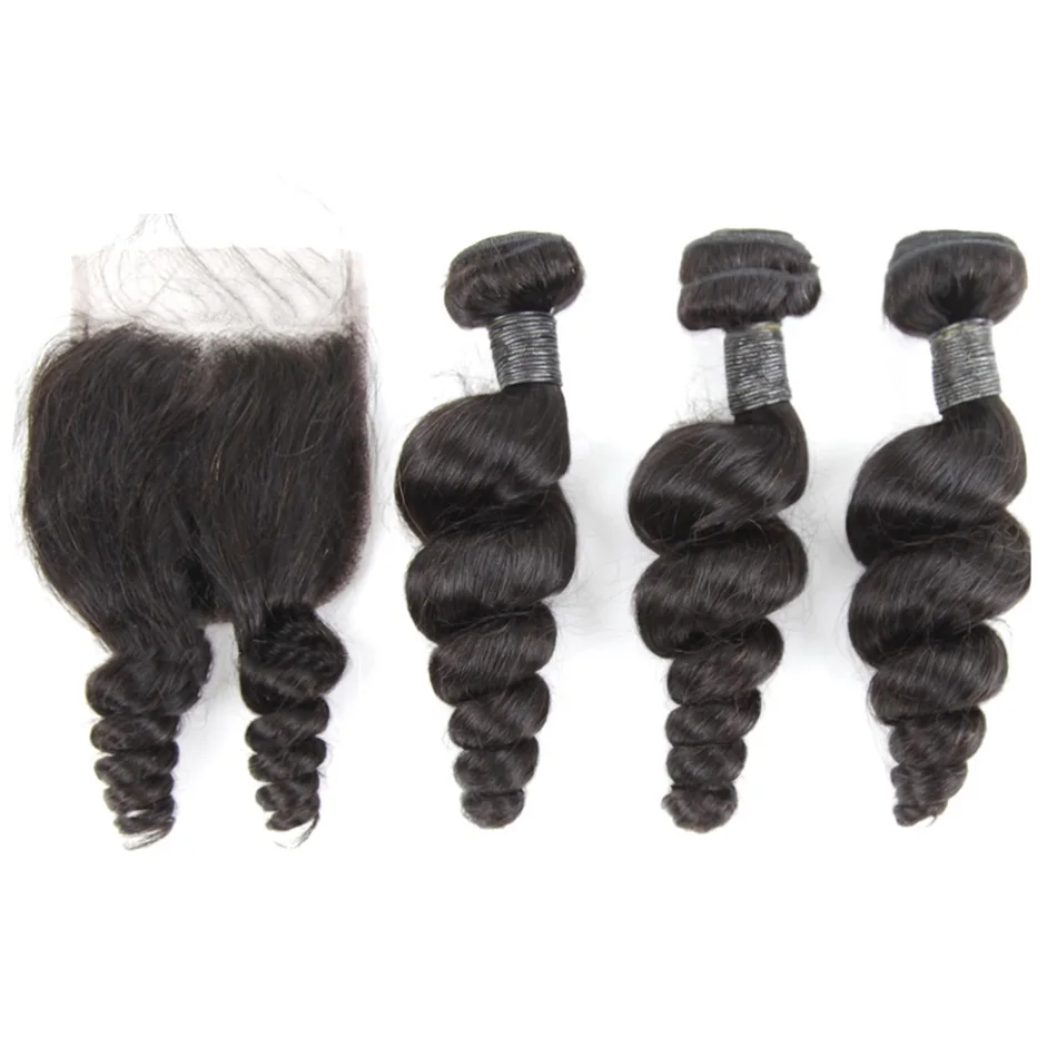 

Cuticle Align Indian Spring Curl Loose Wave Bundles With Closure 100% Remy Human Hair 3 Bundles With 4*4 Lace Closure Free Part