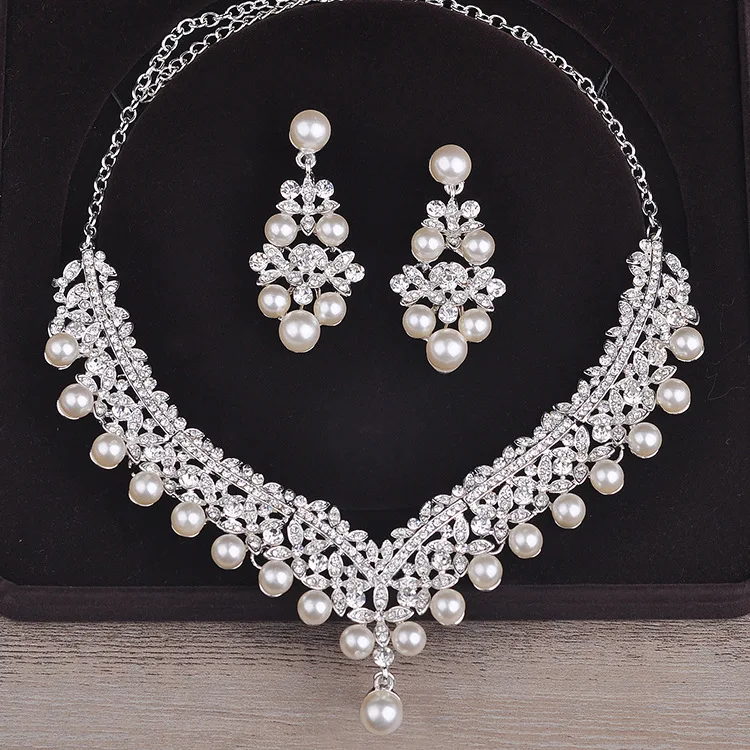 

MTN0L19 Hot selling bridal jewelry set Women pearls necklace earrings set Wedding jewelry set