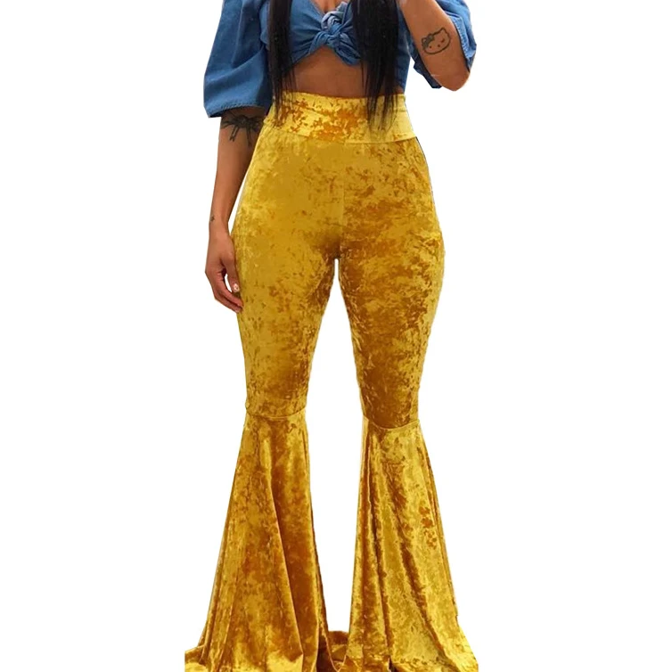 

Fashion women outfit velvet flare pants fall velvet bell-bottom custom crushed velvet pants for ladies