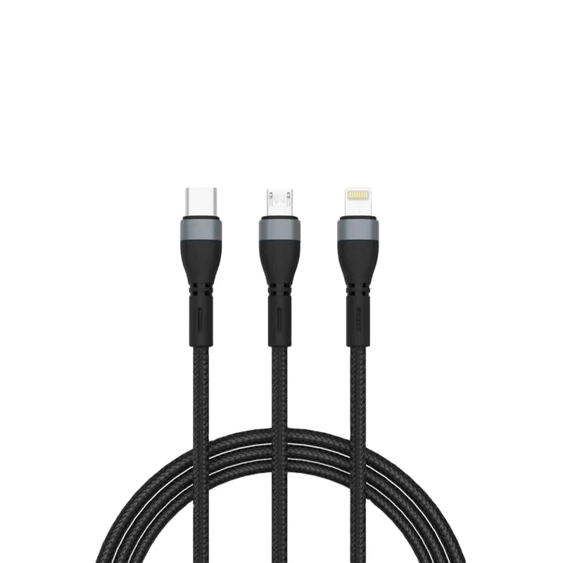 

Three-in-one universal 6A 66W Type-c cable braided cable charging cable, Grey+black