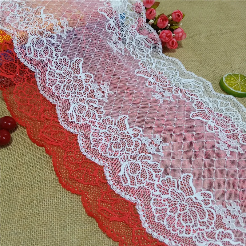 

E3521 23.5CM wide spandex elastic red, white lace lace, suitable for clothing home wear