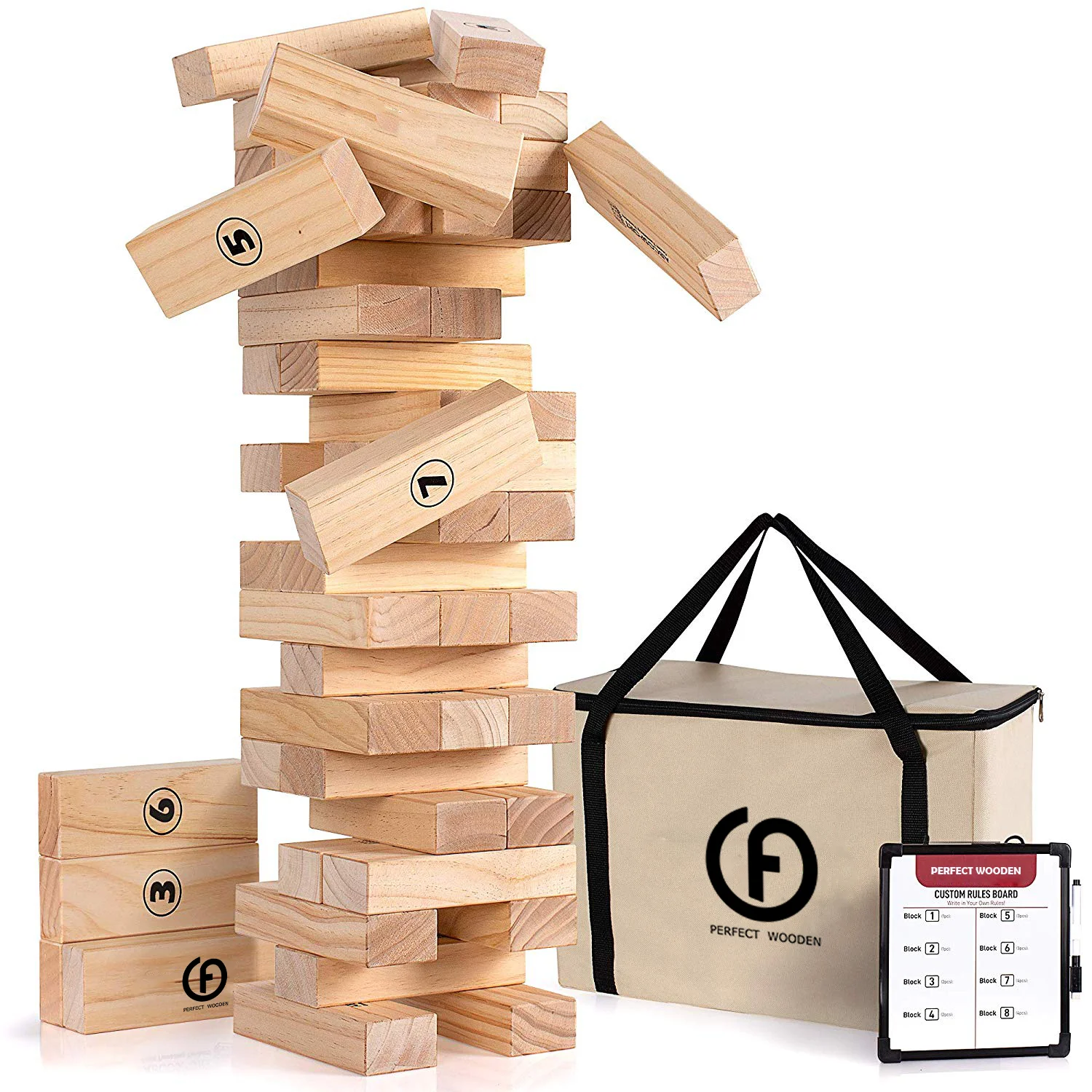 Giant Wooden Tumbling Timbers With Storage Bag Hard Wood Block Stacking