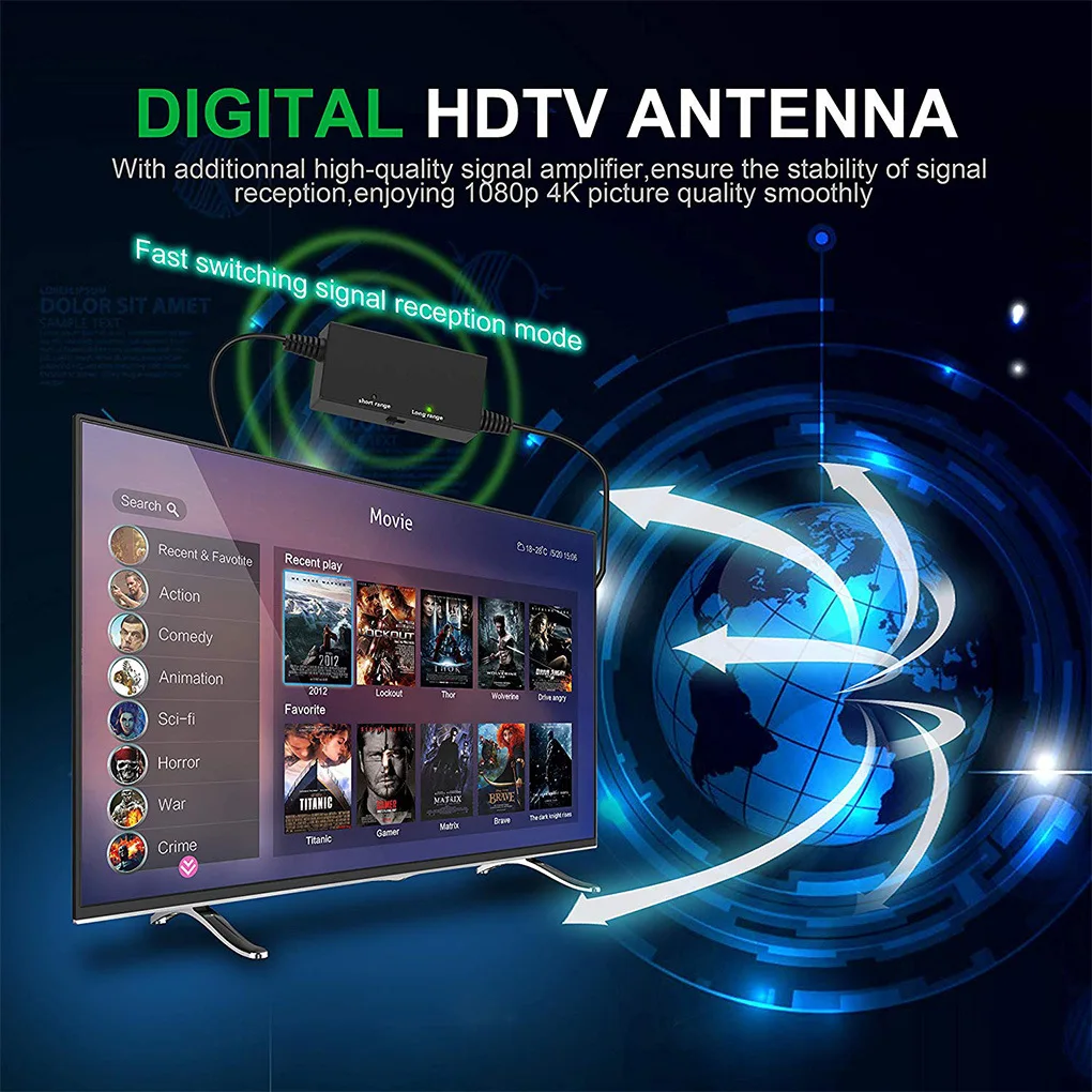 Antenna televisiva TV via cavo digitale 4K gratuita con amplificatore da 120 miglia HD Ripetitore USB piatto
