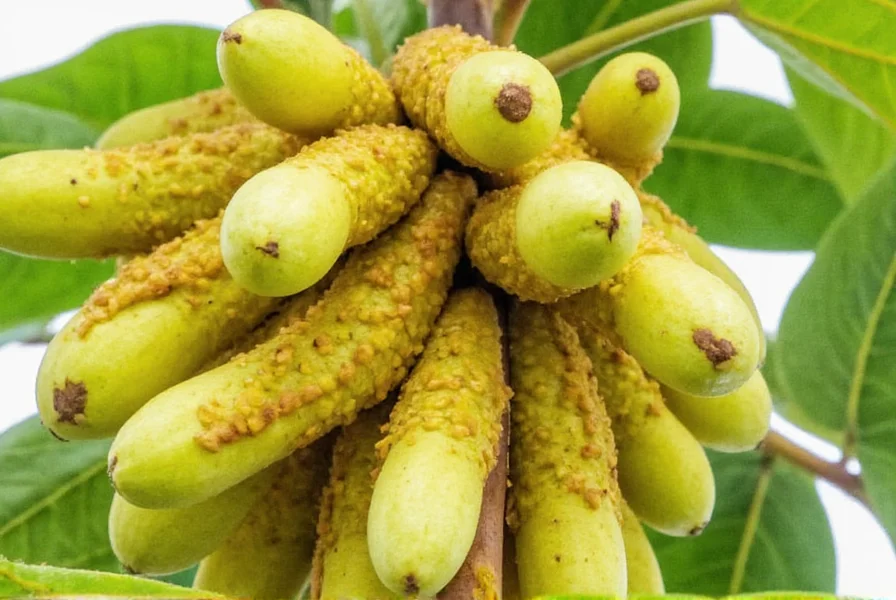 Close-up view of Aframomum melegueta seed pods showing reddish-brown exterior and beige seeds